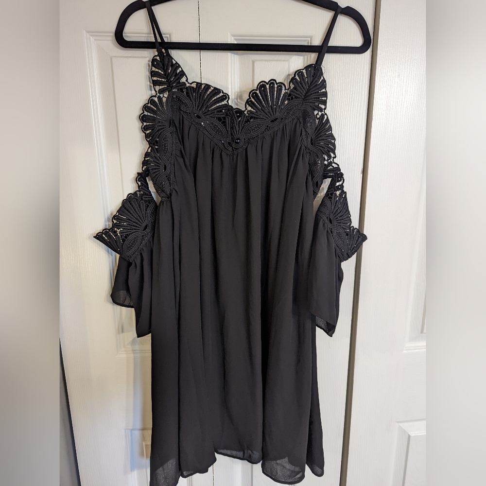 Vera and Lucy Crochet Lace Off Shoulder Dress Black
